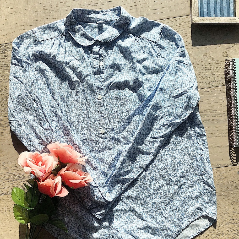 Uniqlo Blue Flower Patterned Blouse Girls